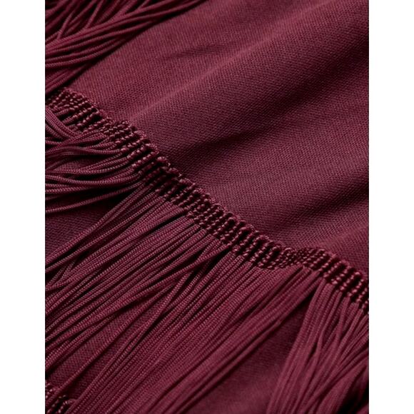 Commense Women's Small Burgundy Florence Fringed Open Back Short Dress - Picture 5 of 7